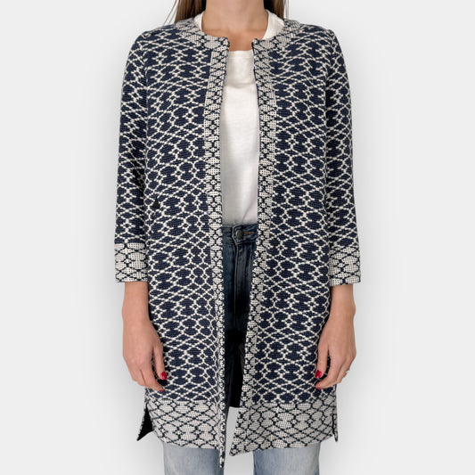 BA&SH Blue White Jacquard Open Long Coat Jacket FR1 ~ AU8-10