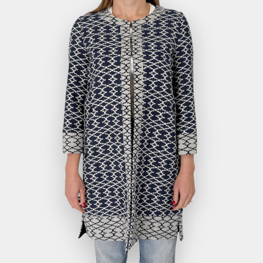 BA&SH Blue White Jacquard Open Long Coat Jacket FR1 ~ AU8-10