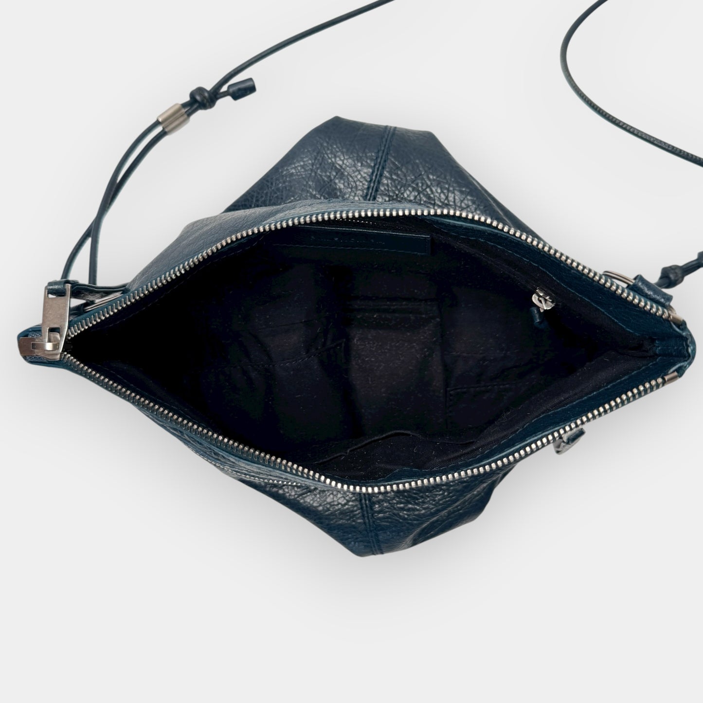 Balenciaga Dark Teal Green RH Day Crinkled Leather Messenger Bag