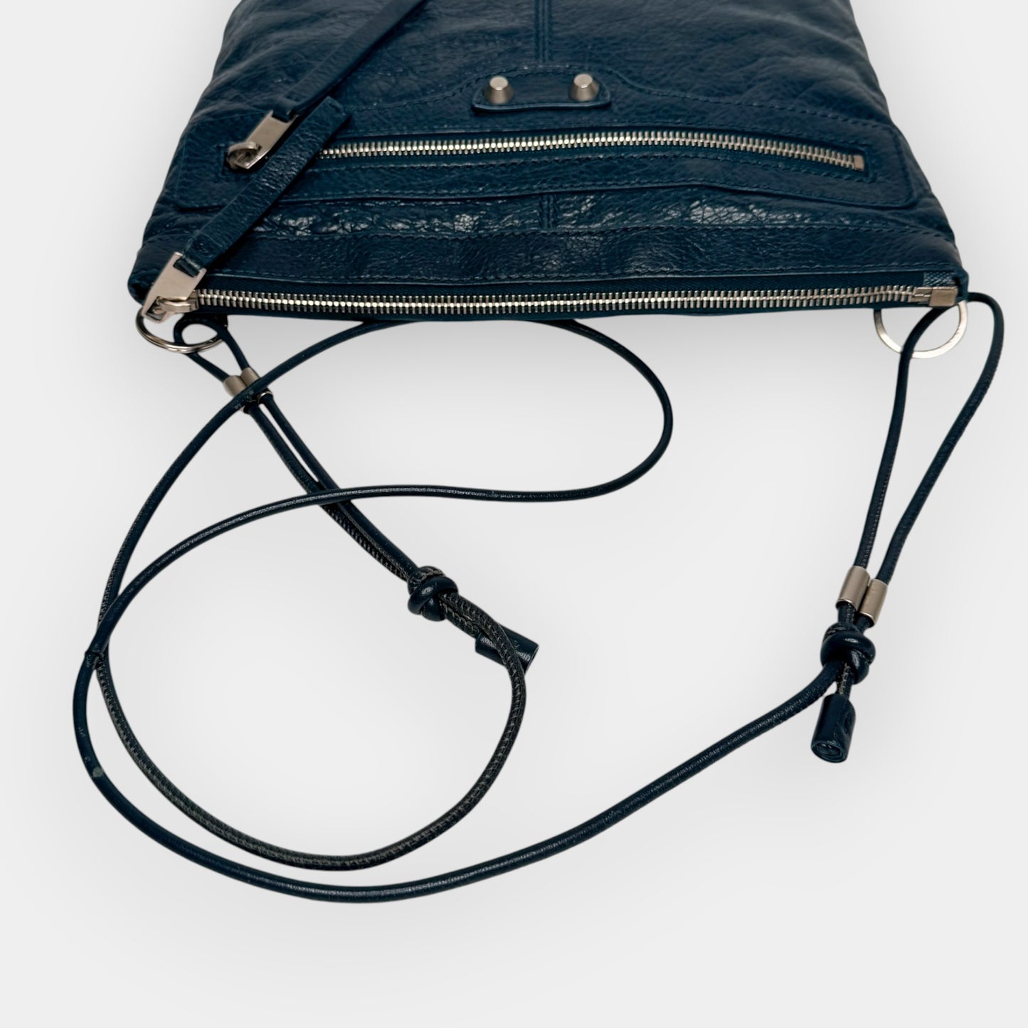 Balenciaga Dark Teal Green RH Day Crinkled Leather Messenger Bag