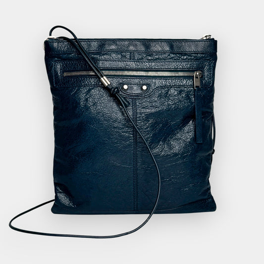 Balenciaga Dark Teal Green RH Day Crinkled Leather Messenger Bag