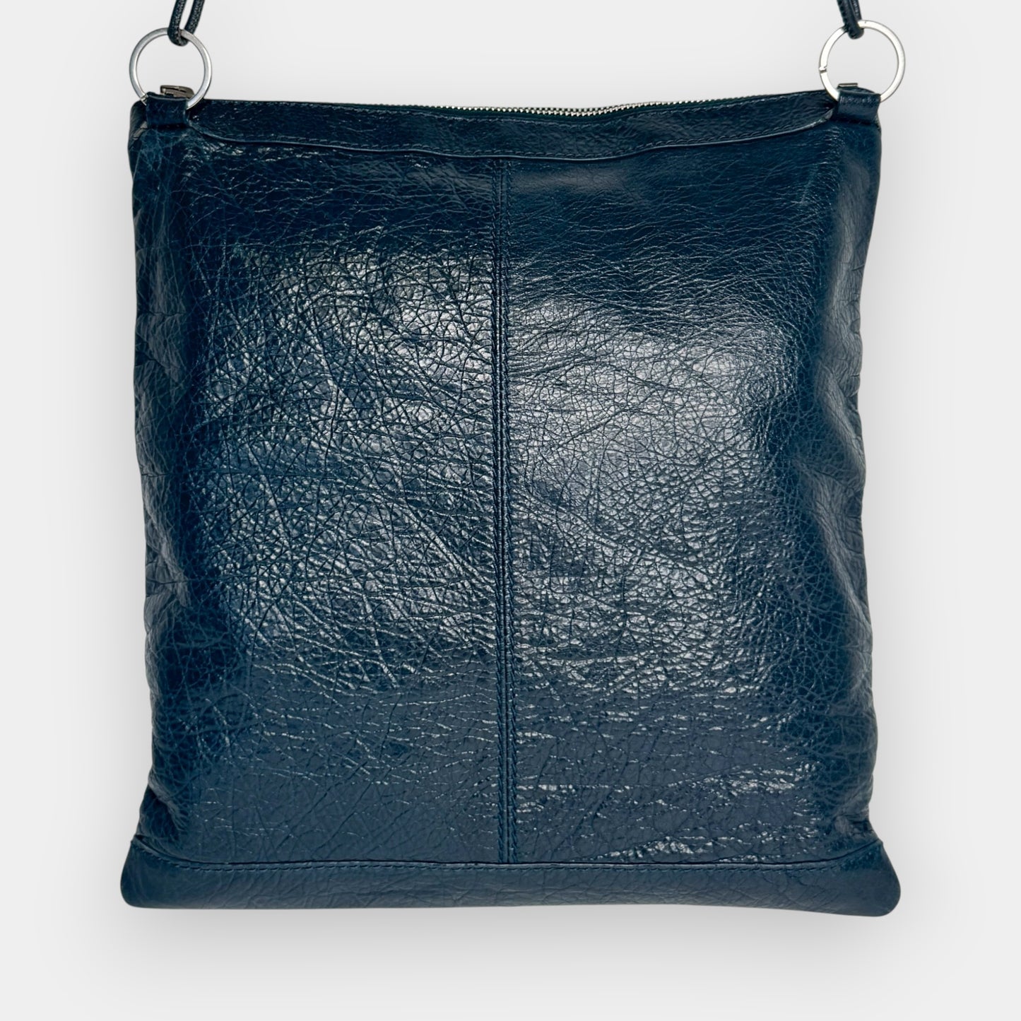 Balenciaga Dark Teal Green RH Day Crinkled Leather Messenger Bag