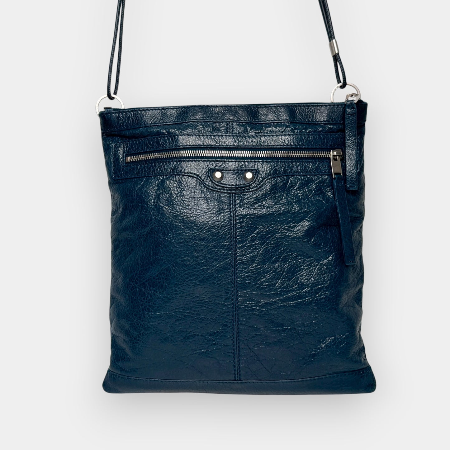 Balenciaga Dark Teal Green RH Day Crinkled Leather Messenger Bag