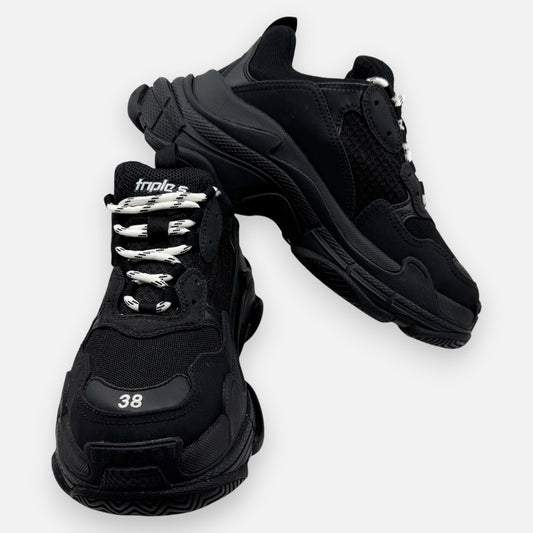 Balenciaga Black Canvas Triple S Sneakers EU38 ~ AU7