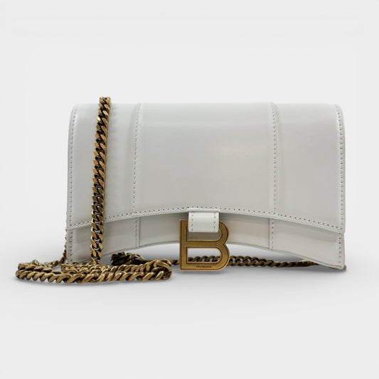Balenciaga White Leather Hourglass Crossbody Wallet On Chain Bag