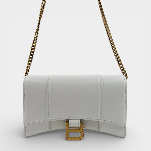 Balenciaga White Leather Hourglass Crossbody Wallet On Chain Bag