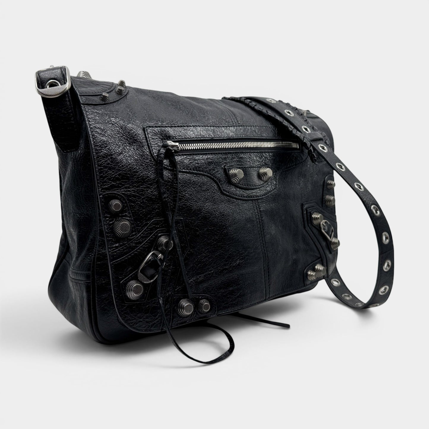 Balenciaga Black Arena Leather Le Cagole Messenger Crossbody Bag