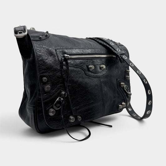 Balenciaga Black Arena Leather Le Cagole Messenger Crossbody Bag