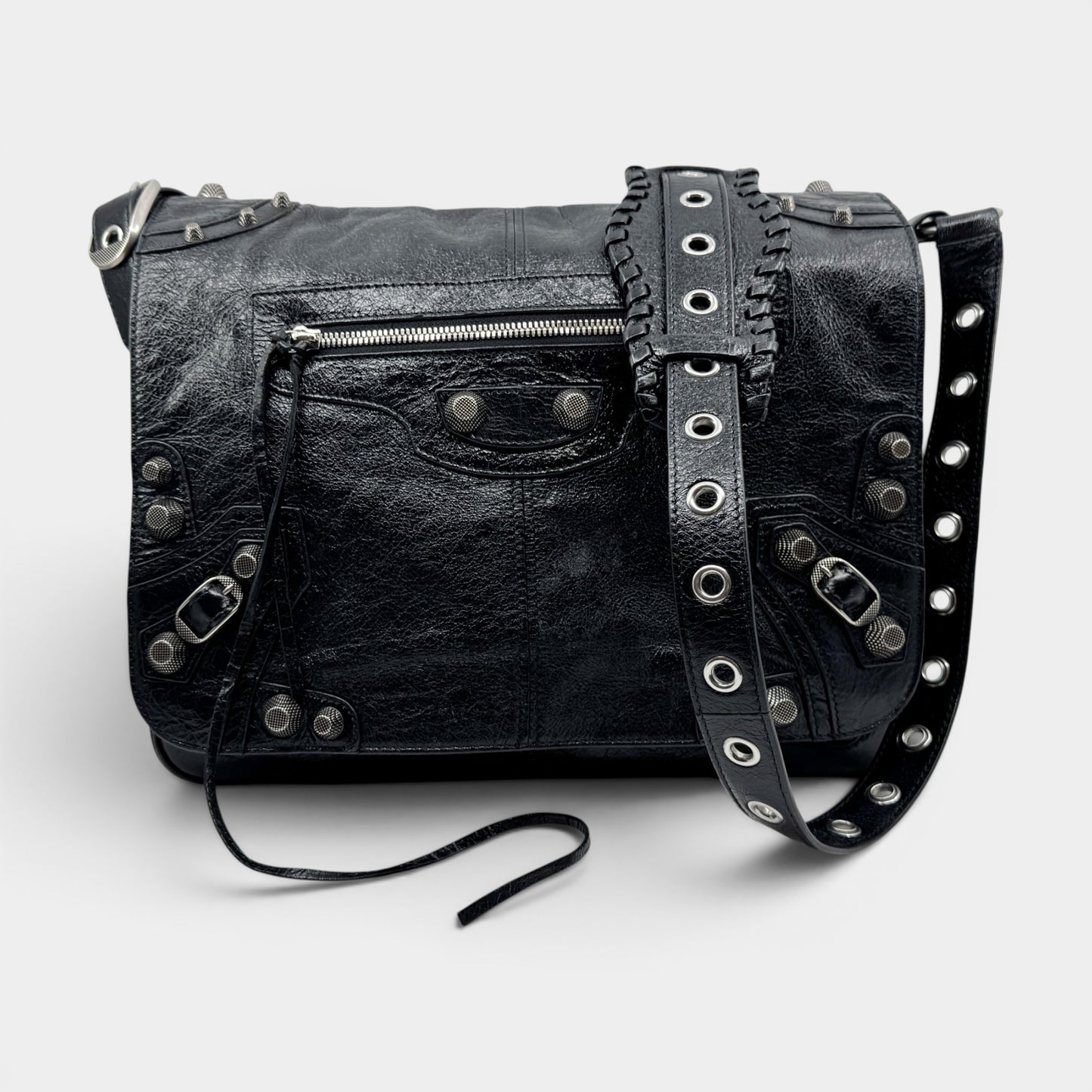 Balenciaga Black Arena Leather Le Cagole Messenger Crossbody Bag