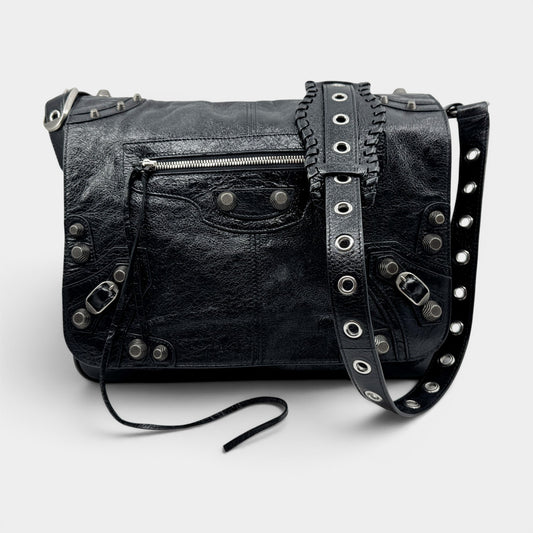 Balenciaga Black Arena Leather Le Cagole Messenger Crossbody Bag