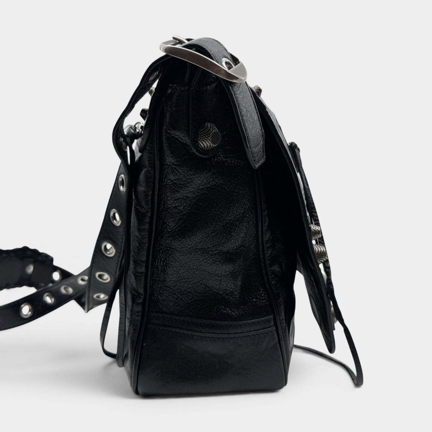 Balenciaga Black Arena Leather Le Cagole Messenger Crossbody Bag