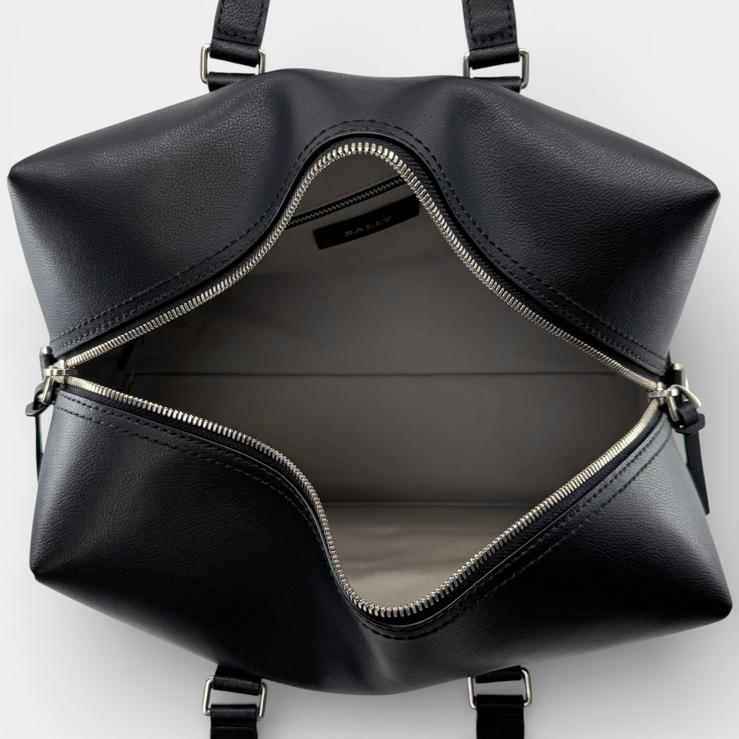 Bally Kairi Black Smooth Leather Structured Bowling Weekender Tote Bag