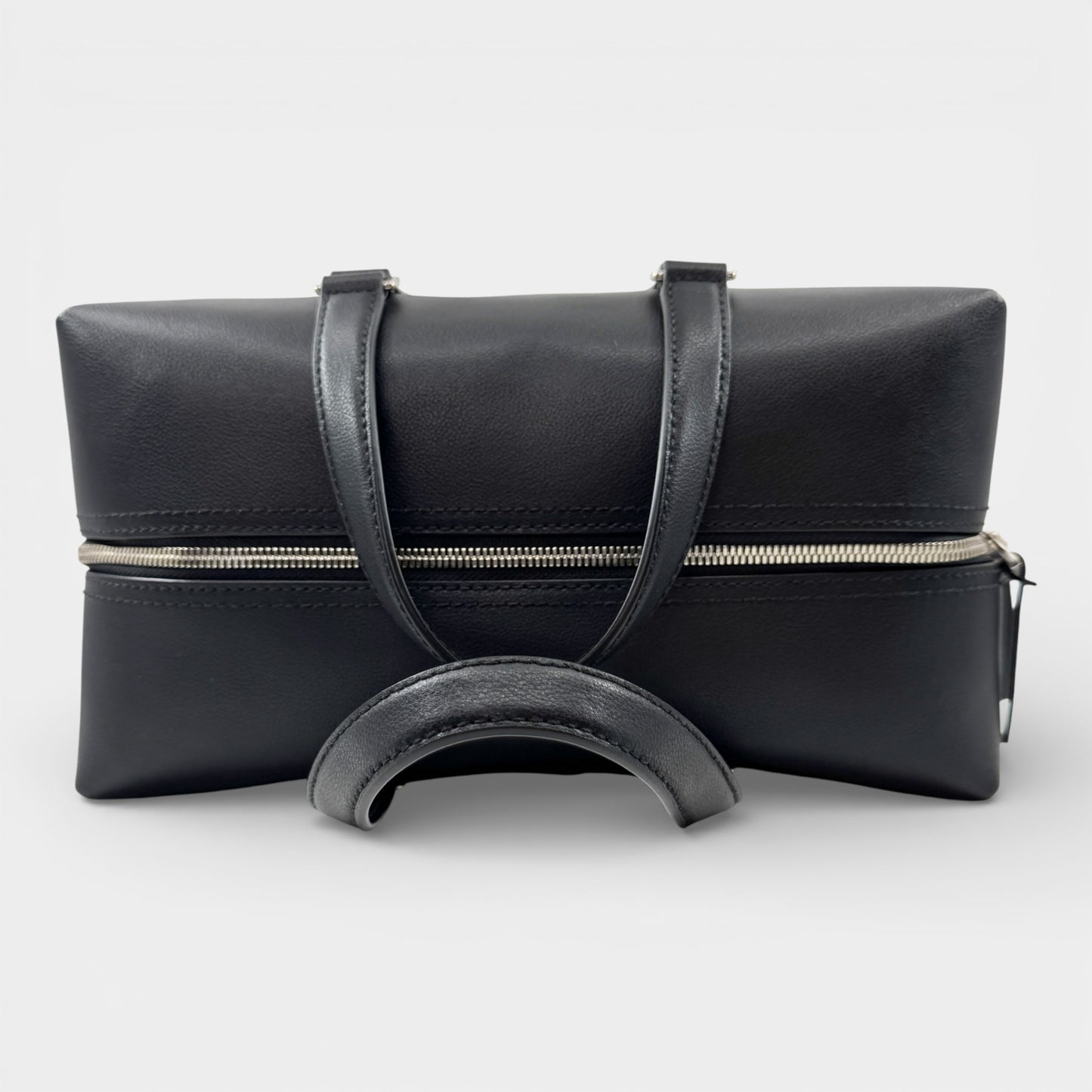 Bally Kairi Black Smooth Leather Structured Bowling Weekender Tote Bag