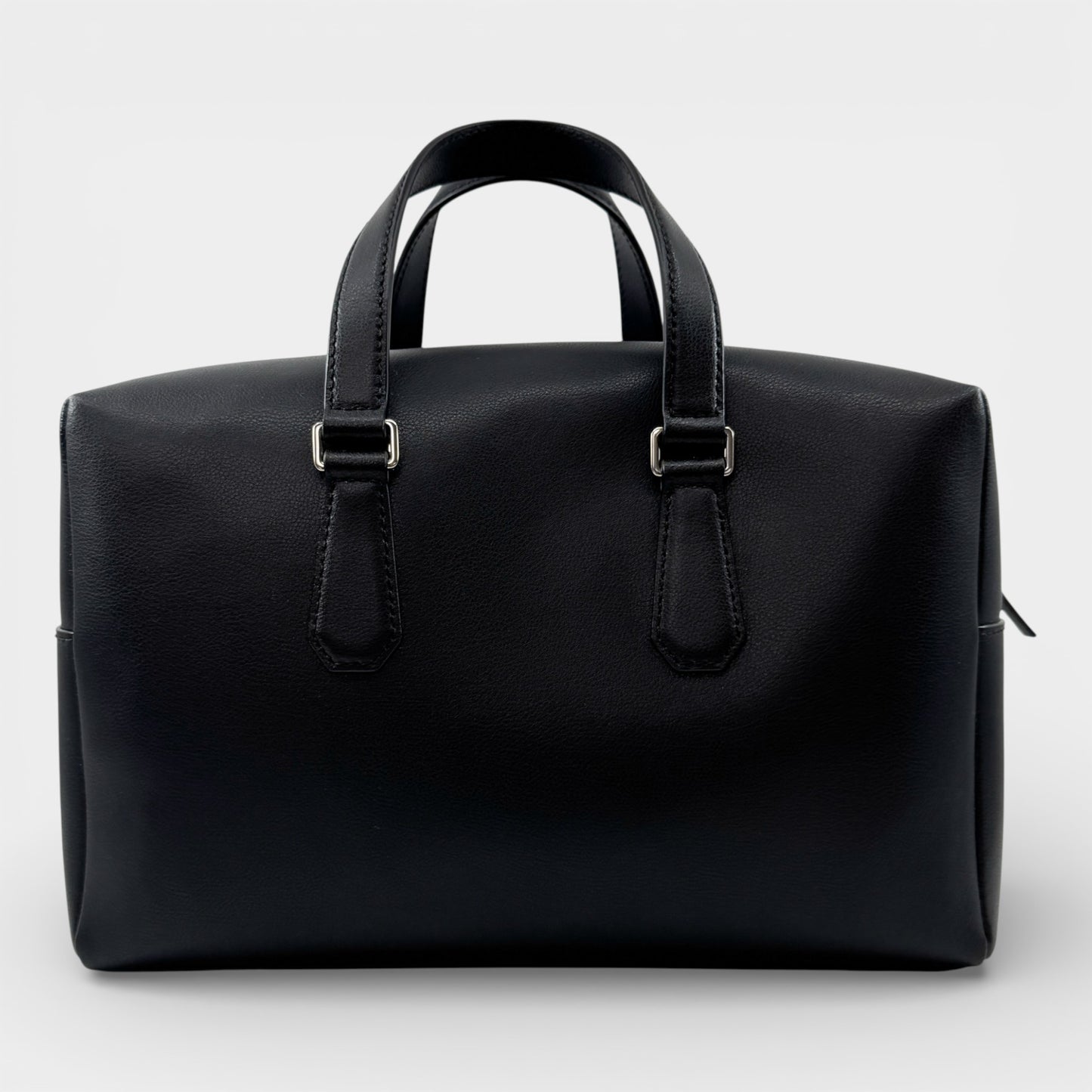 Bally Kairi Black Smooth Leather Structured Bowling Weekender Tote Bag