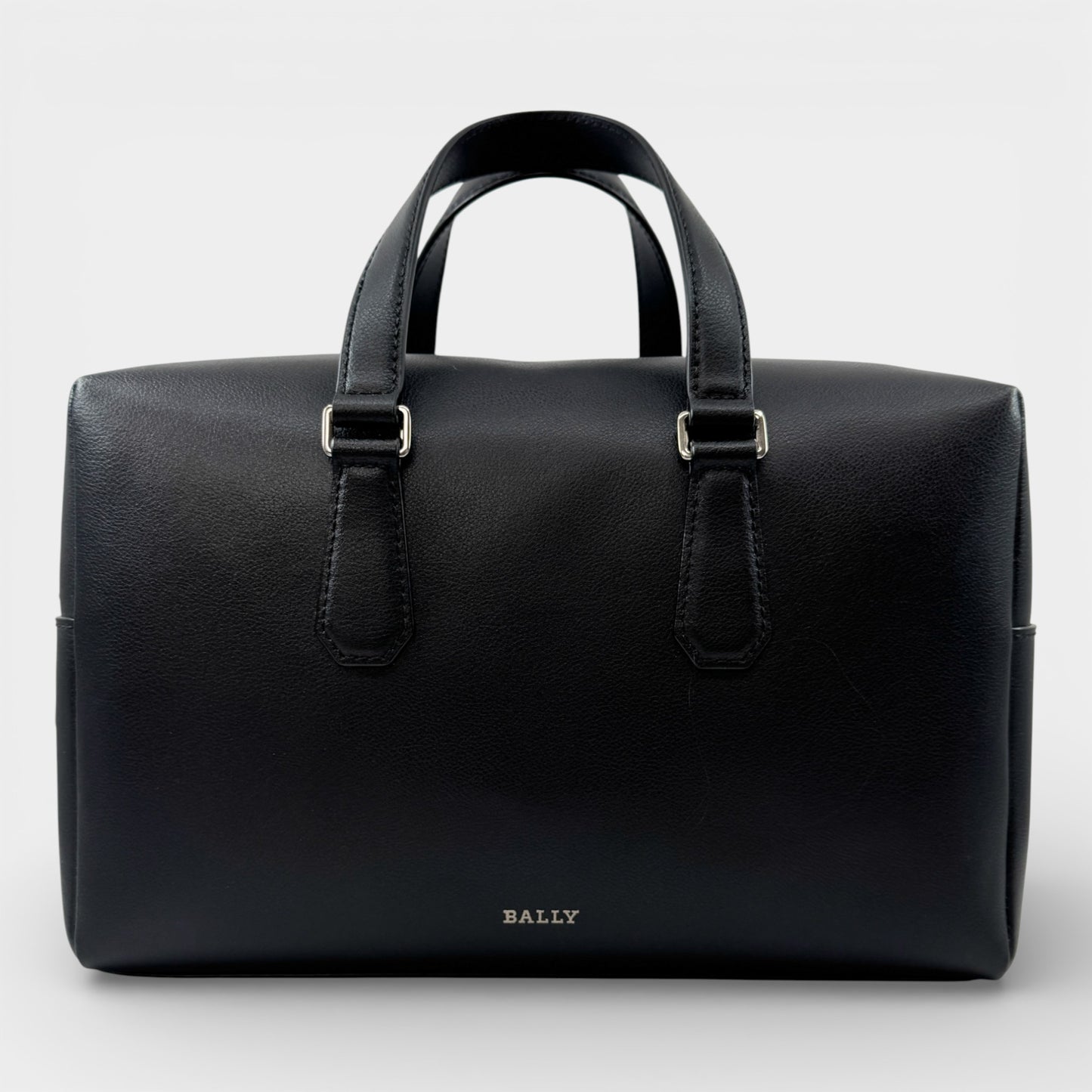 Bally Kairi Black Smooth Leather Structured Bowling Weekender Tote Bag