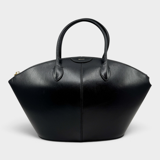 Studio61 Preloved Boutique Sydney Bally Belle Alpine black leather tote bag with sculptural fan silhouette and handles