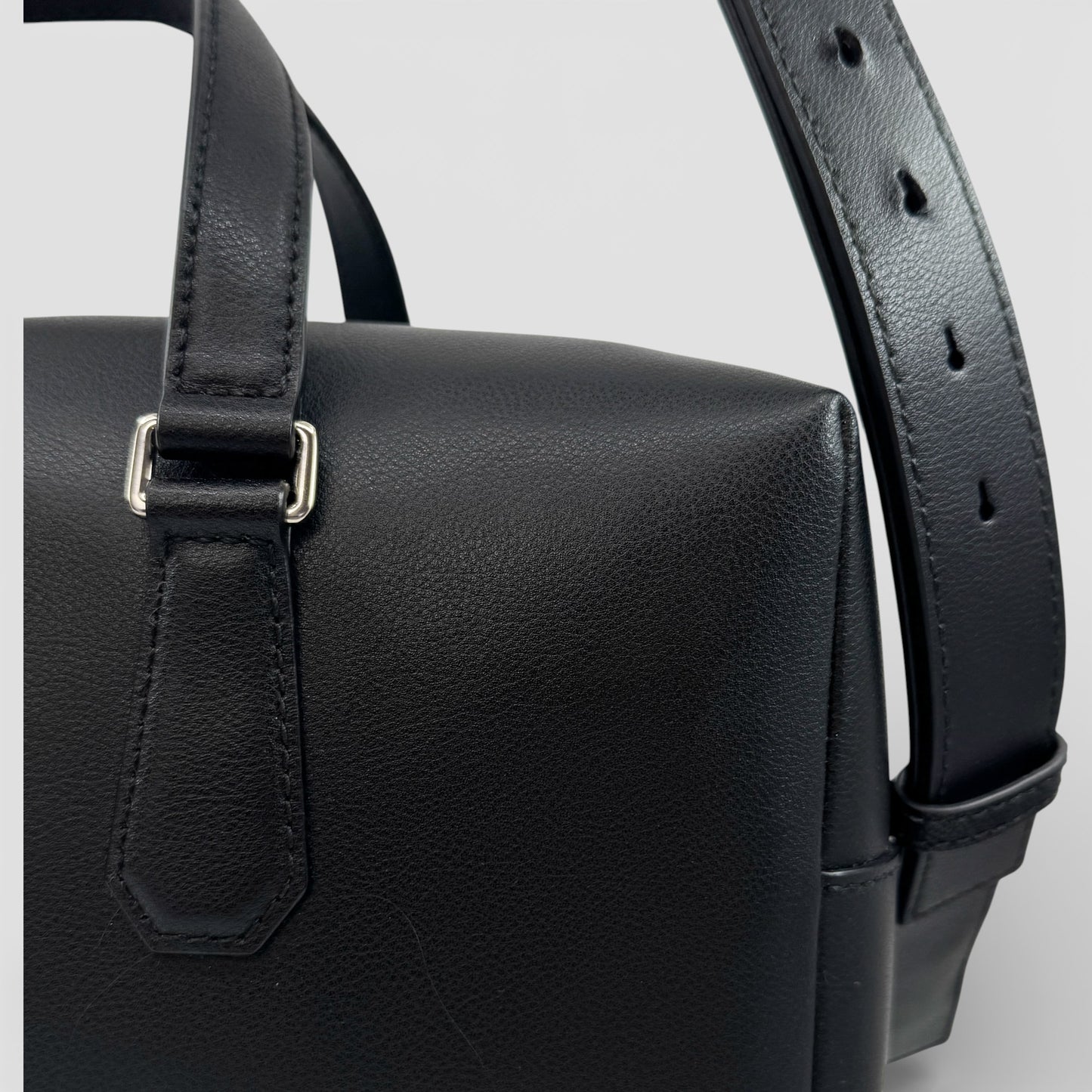 Bally Kairi Black Smooth Leather Structured Bowling Weekender Tote Bag