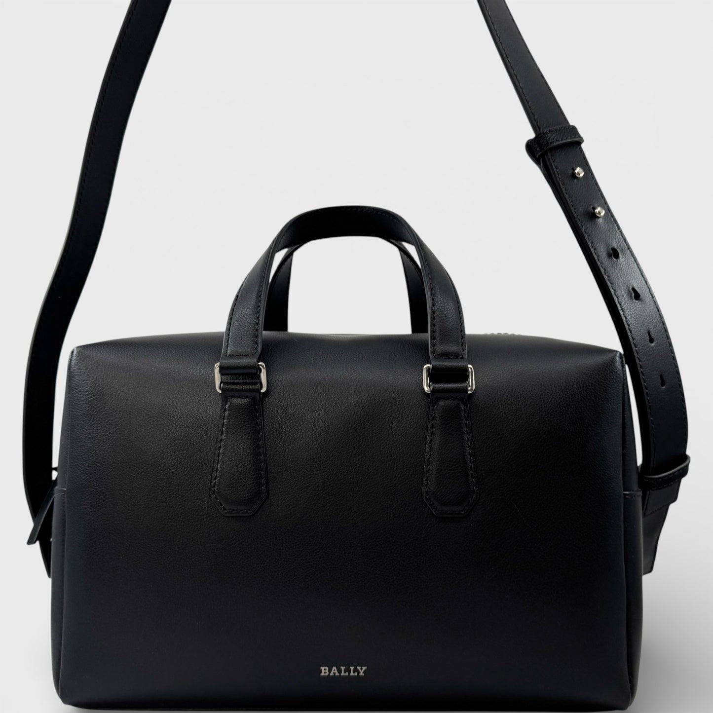 Bally Kairi Black Smooth Leather Structured Bowling Weekender Tote Bag
