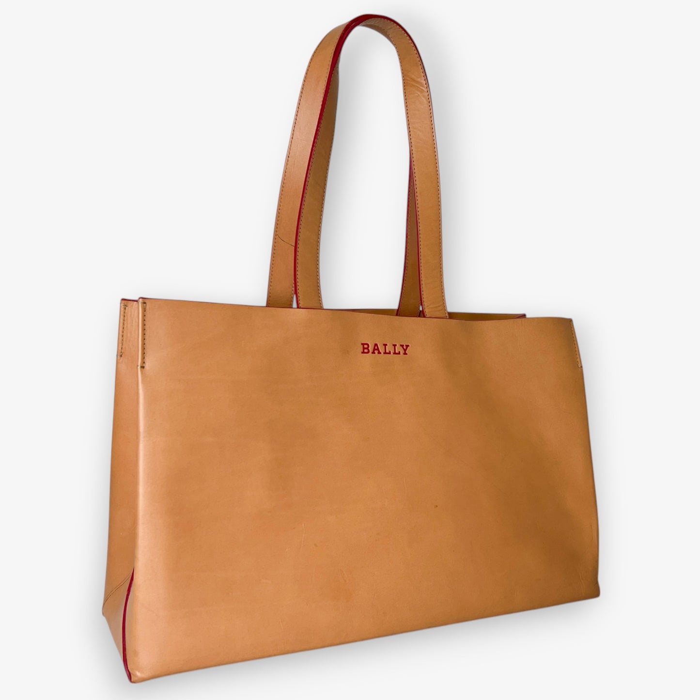 Bally Vintage Tan Leather Large Structured Tote Bag