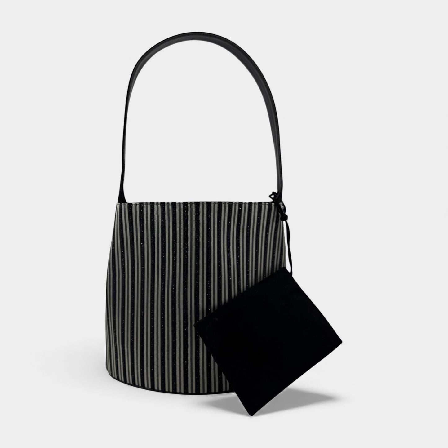 Bally Vintage Black Grey Metallic Stripe Shoulder Bag