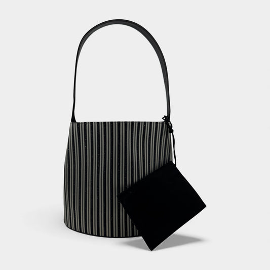 Bally Vintage Black Grey Metallic Stripe Shoulder Bag