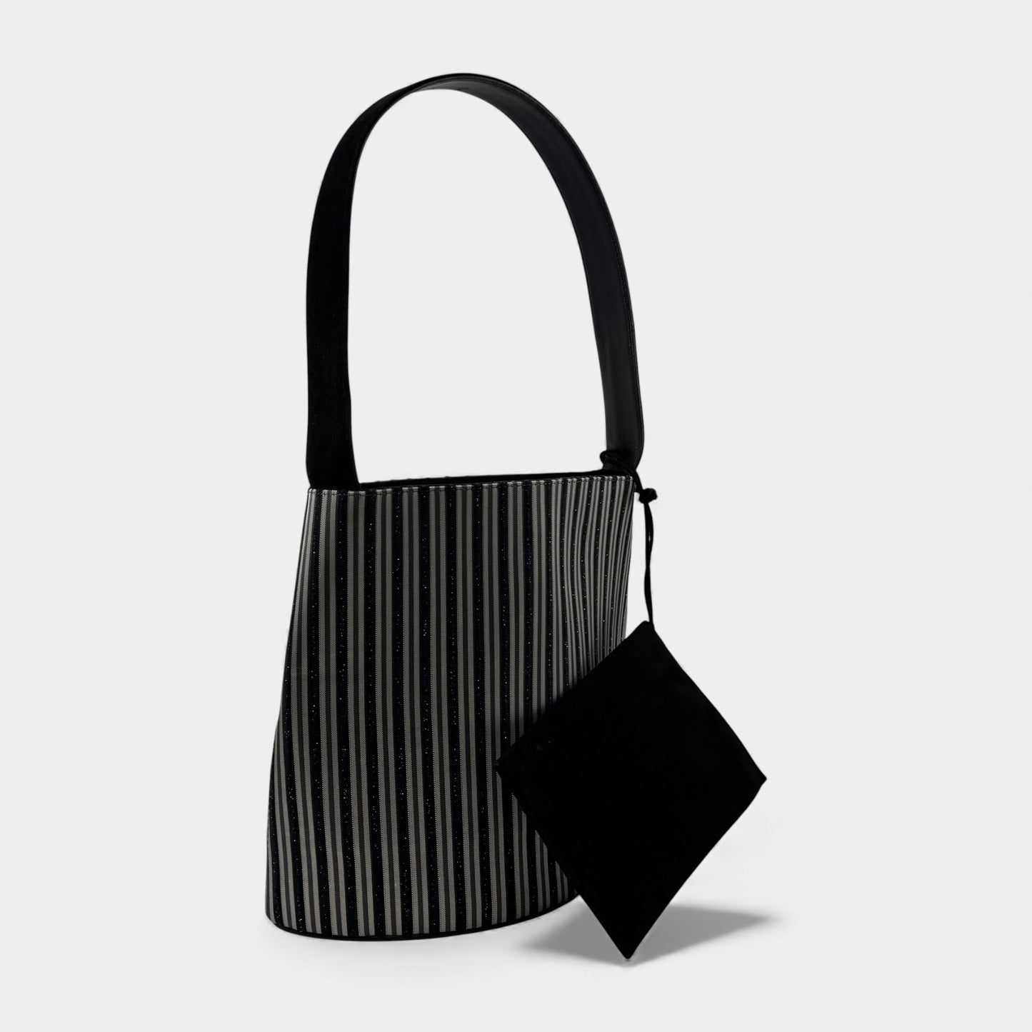 Bally Vintage Black Grey Metallic Stripe Shoulder Bag