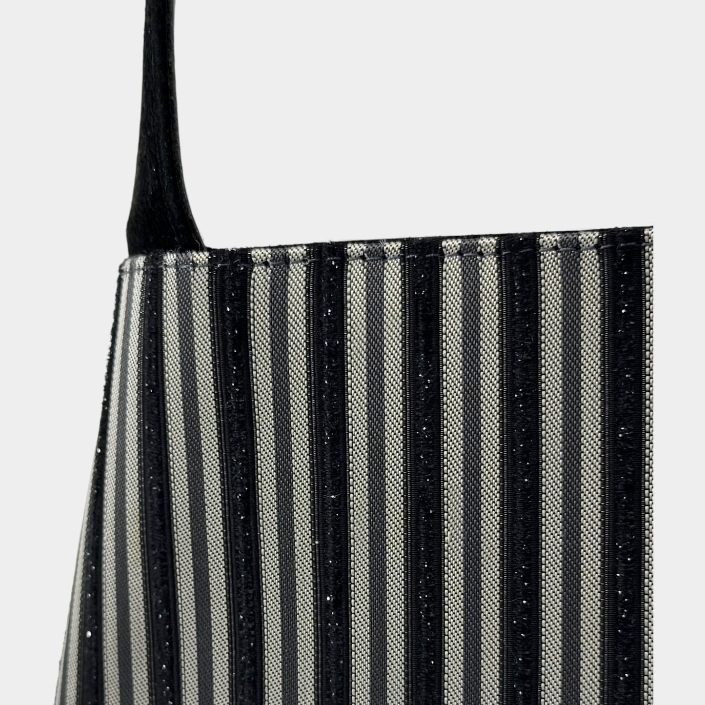 Bally Vintage Black Grey Metallic Stripe Shoulder Bag