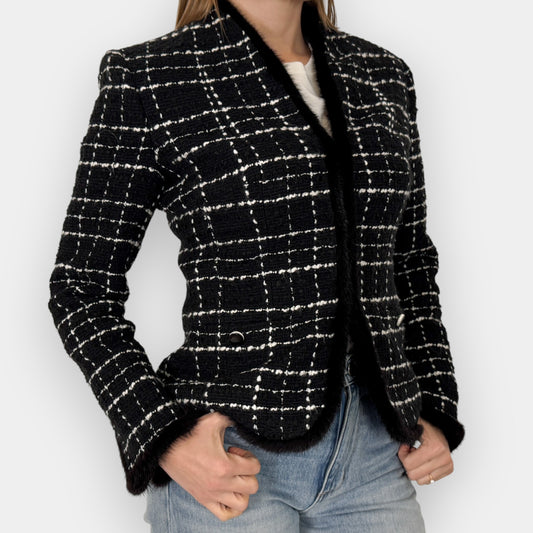Basler Black White Tweed Bouclé Fur Trim Tailored Jacket ~ AU10