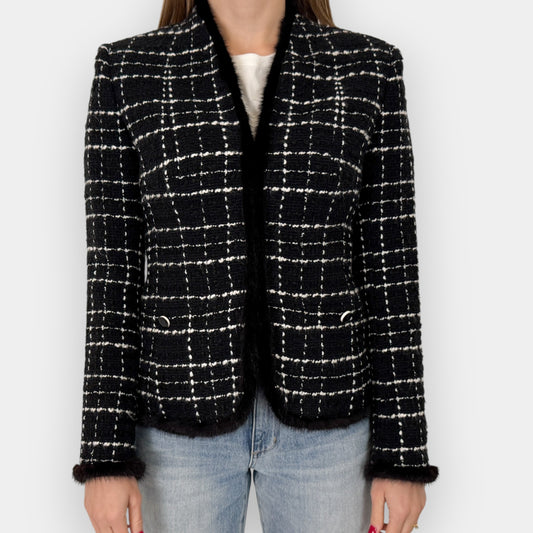 Basler Black White Tweed Bouclé Fur Trim Tailored Jacket ~ AU10