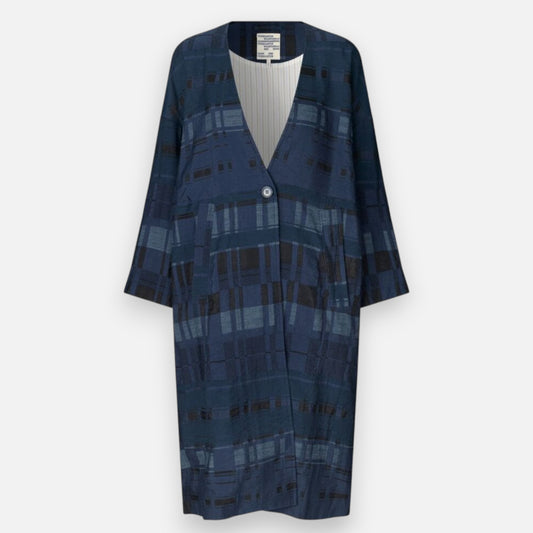 Baum & Pferdgarten Navy Jacquard Drisha Duster Coat AU10-12 ~ Medium