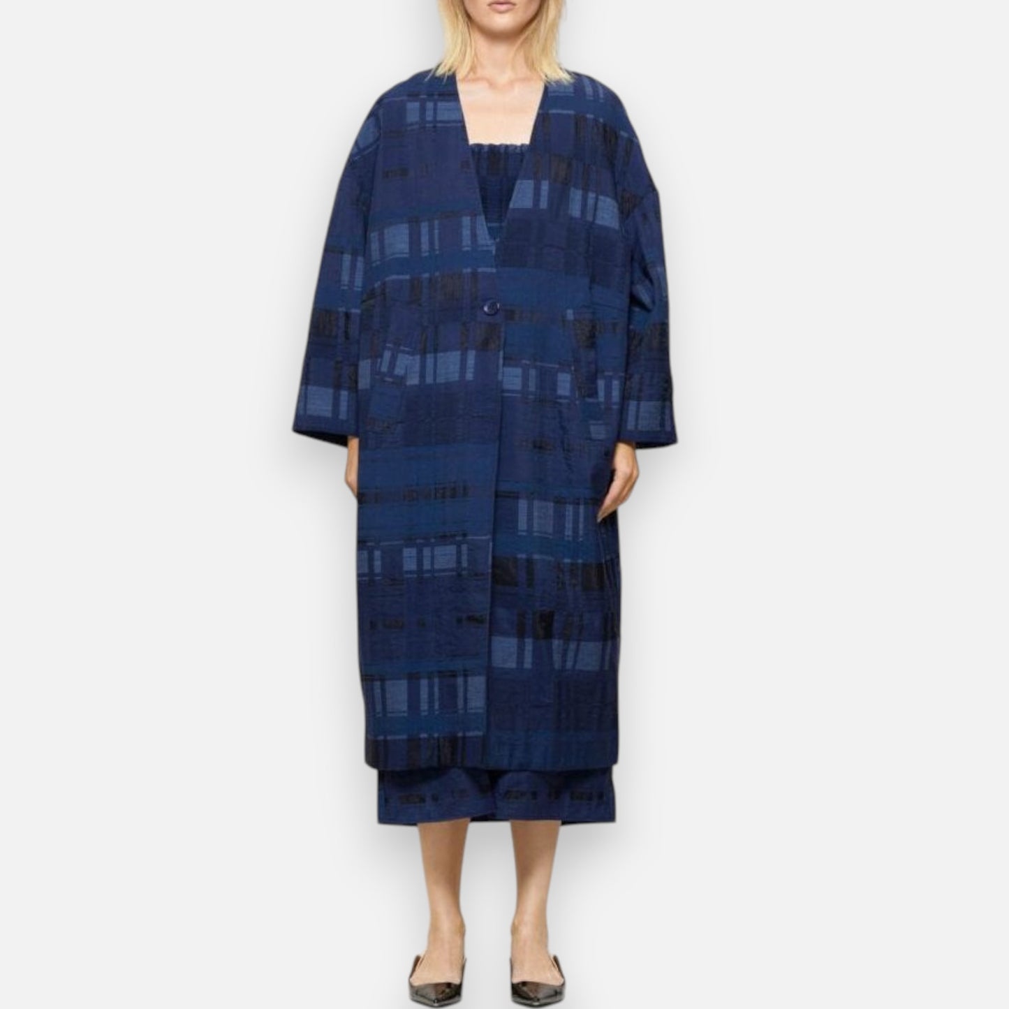 Baum & Pferdgarten Navy Jacquard Drisha Duster Coat AU10-12 ~ Medium