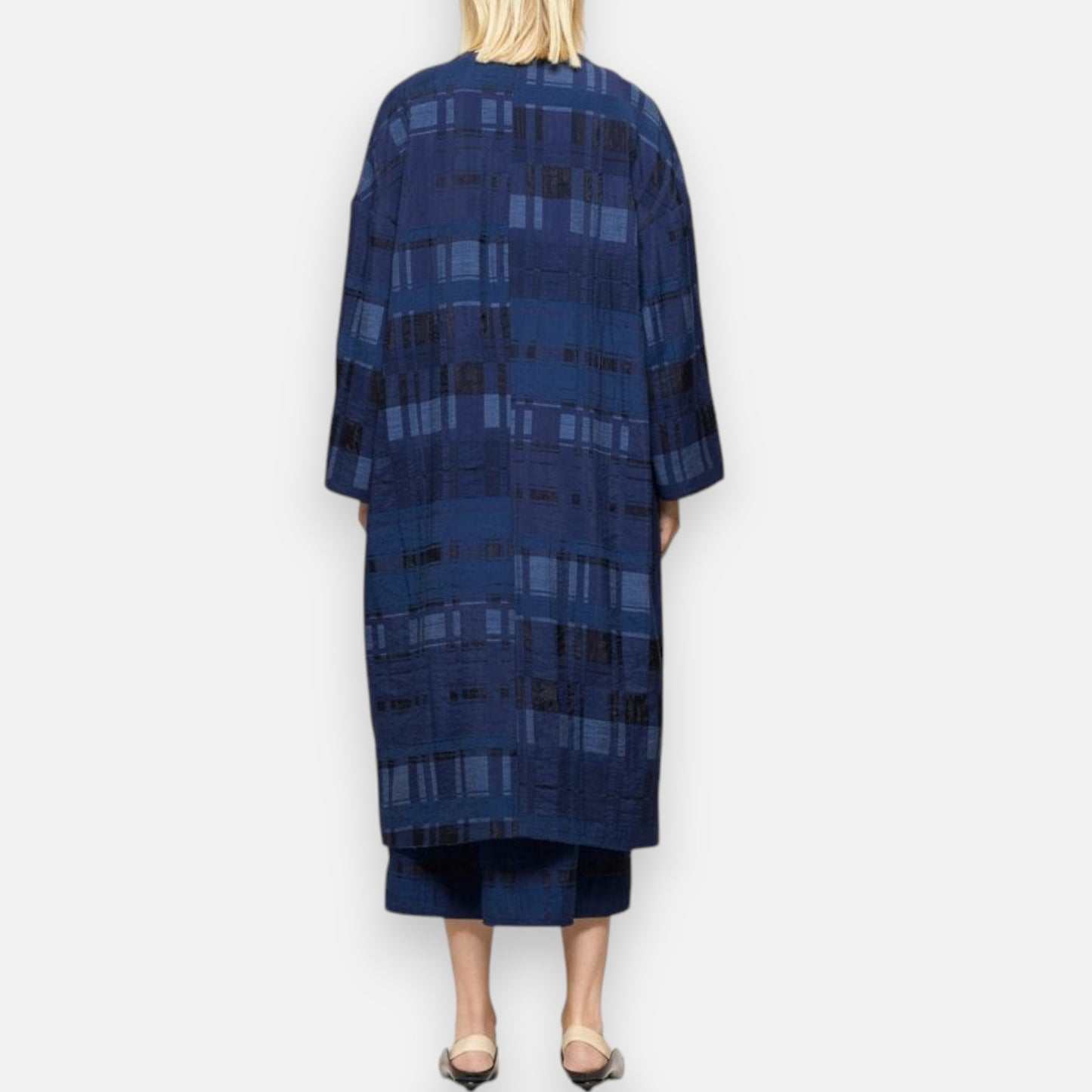 Baum & Pferdgarten Navy Jacquard Drisha Duster Coat AU10-12 ~ Medium