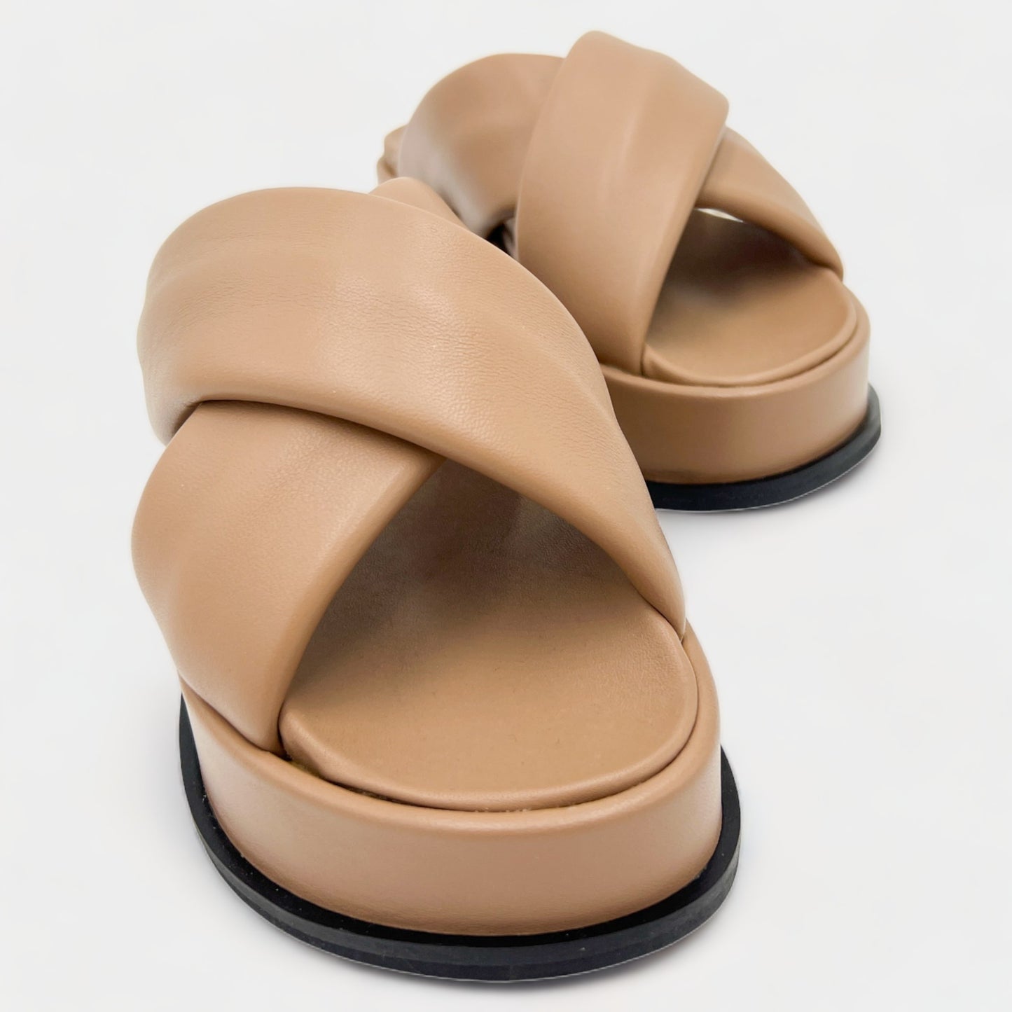 Beau Coop Nappa Tan Leather Flatform Sandals Shoes EU39 ~ AU8 ~ UK6