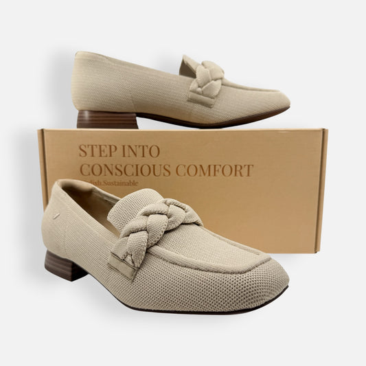 Vivaia Beige Caitlin Square-Toe Knot Loafers EU40.5 ~ AU9.5