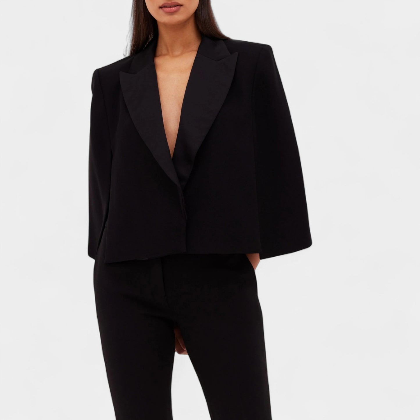 Bianca Spender Black Crepe Jacquette Cape Jacket 0 ~ AU6-8 ~ Small