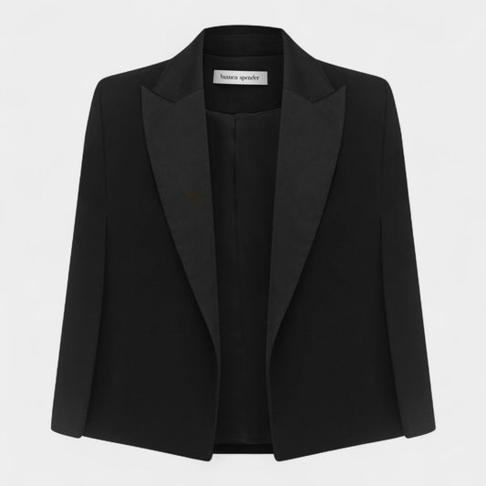 Bianca Spender Black Crepe Jacquette Cape Jacket 0 ~ AU6-8 ~ Small