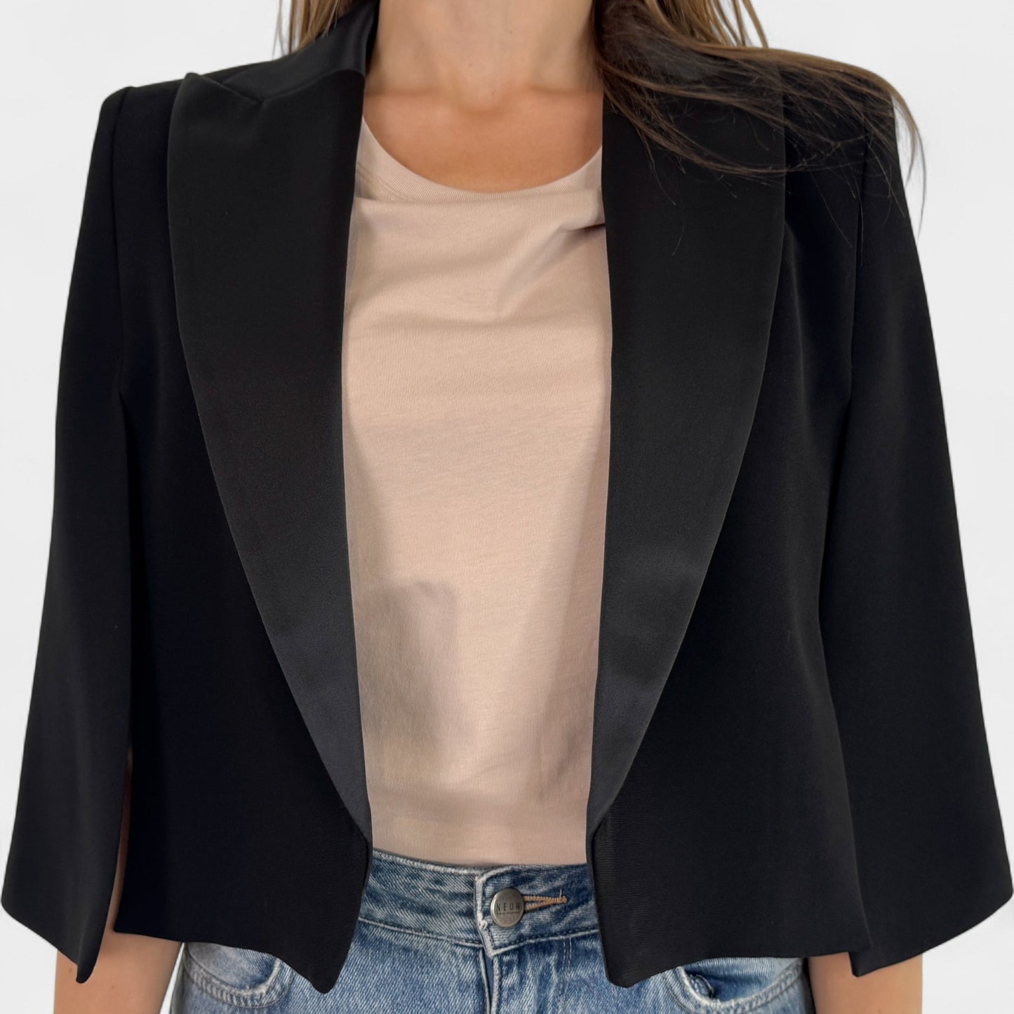 Bianca Spender Black Crepe Jacquette Cape Jacket 0 ~ AU6-8 ~ Small