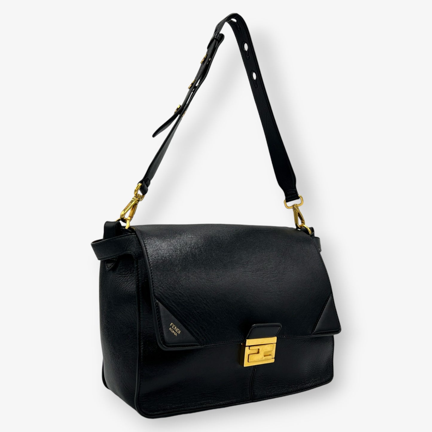 Fendi Black Leather Kan U Large Shoulder Satchel Bag