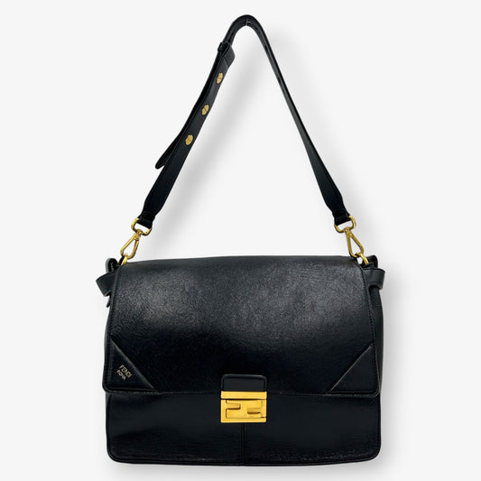 Fendi Black Leather Kan U Large Shoulder Satchel Bag