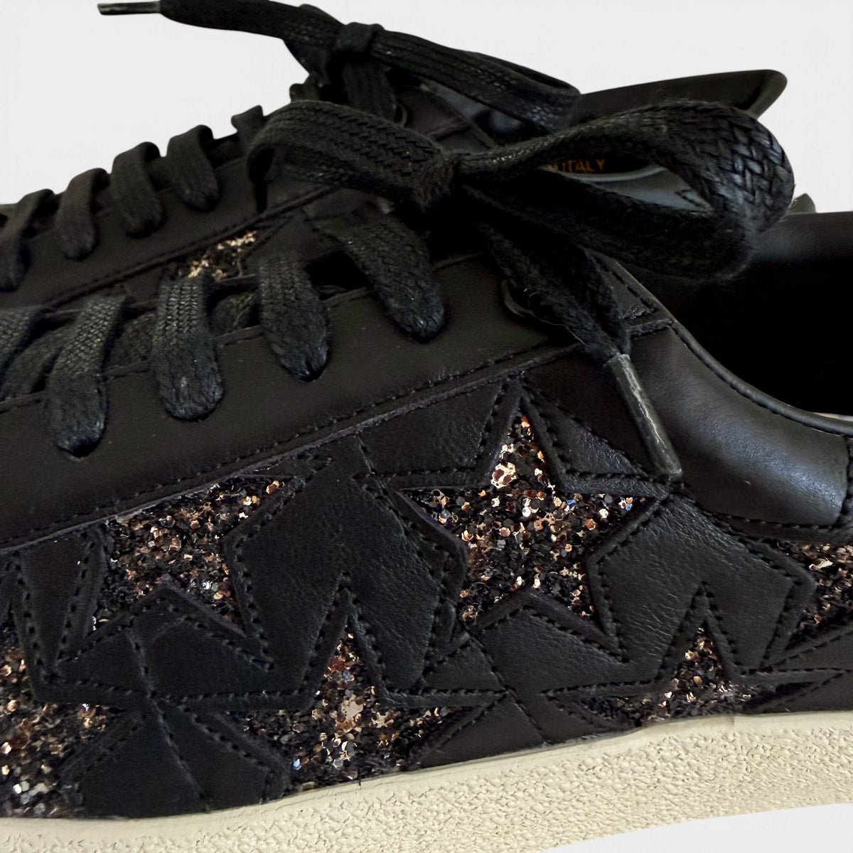 Saint Laurent Court Classic Black Leather Glitter Star Sneakers EU40 ~ AU9