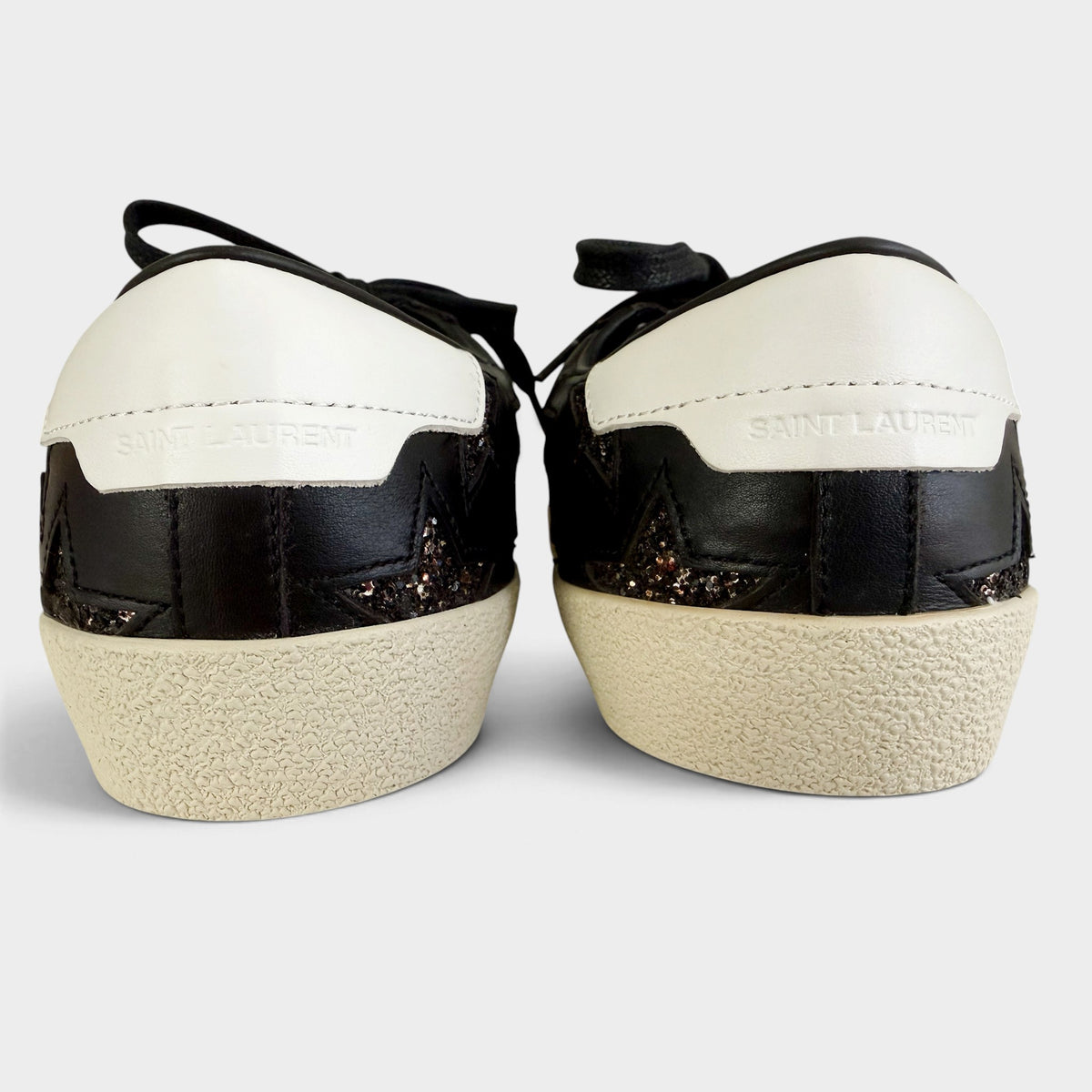 Saint Laurent Court Classic Black Leather Glitter Star Sneakers EU40 ~ AU9