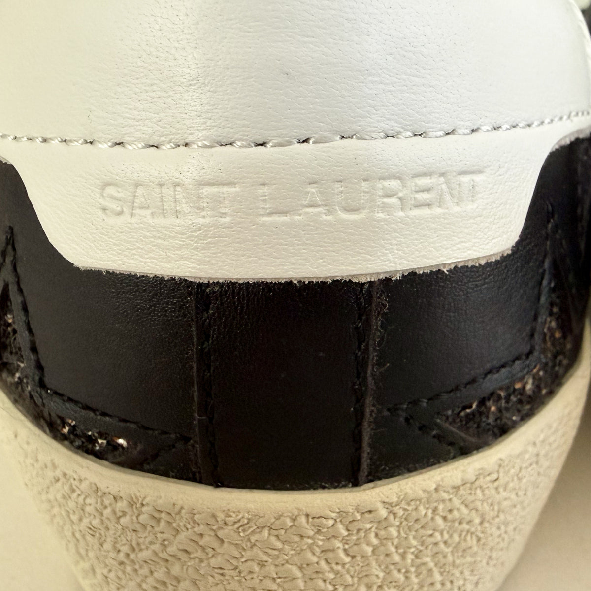 Saint Laurent Court Classic Black Leather Glitter Star Sneakers EU40 ~ AU9