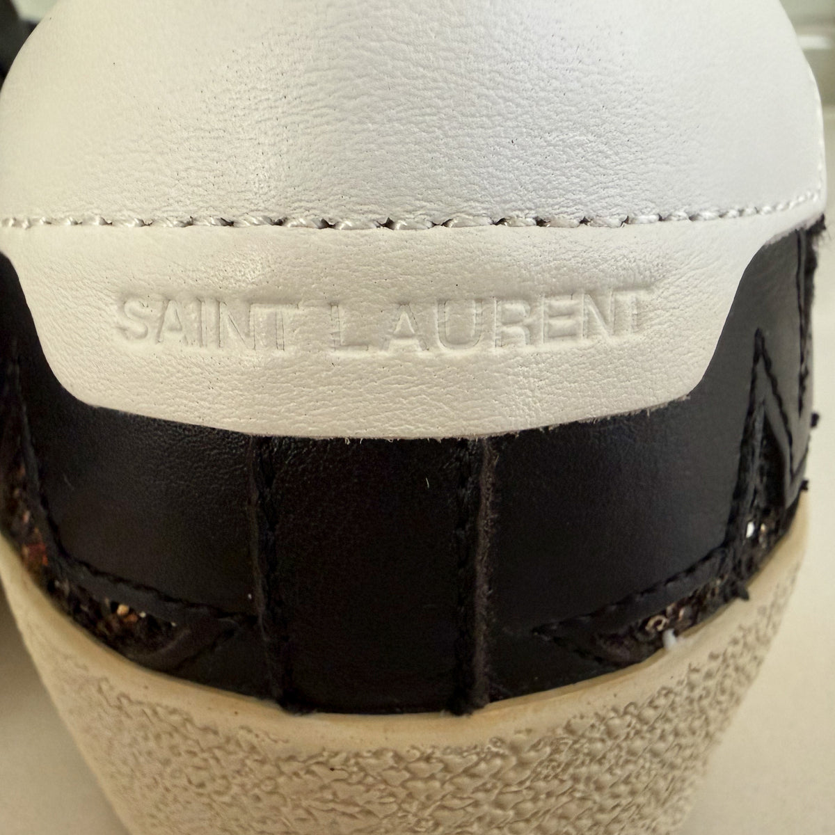 Saint Laurent Court Classic Black Leather Glitter Star Sneakers EU40 ~ AU9