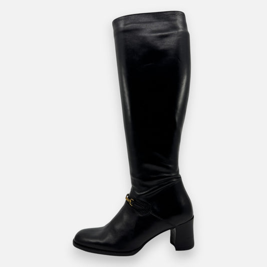 Bally Vintage Black Leather Heeled Knee High Boots EU37 ~ AU6