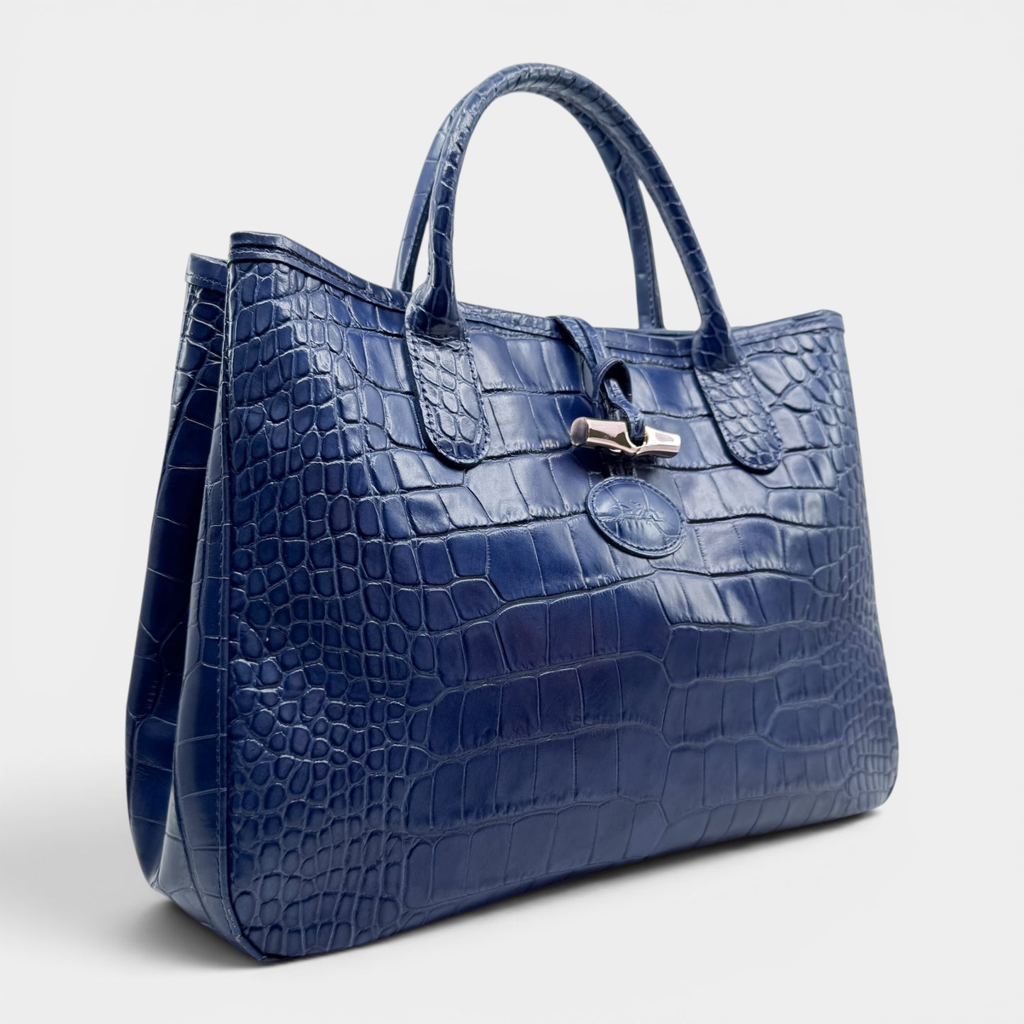 Longchamp Roseau Blue Embossed Leather Tote Bag
