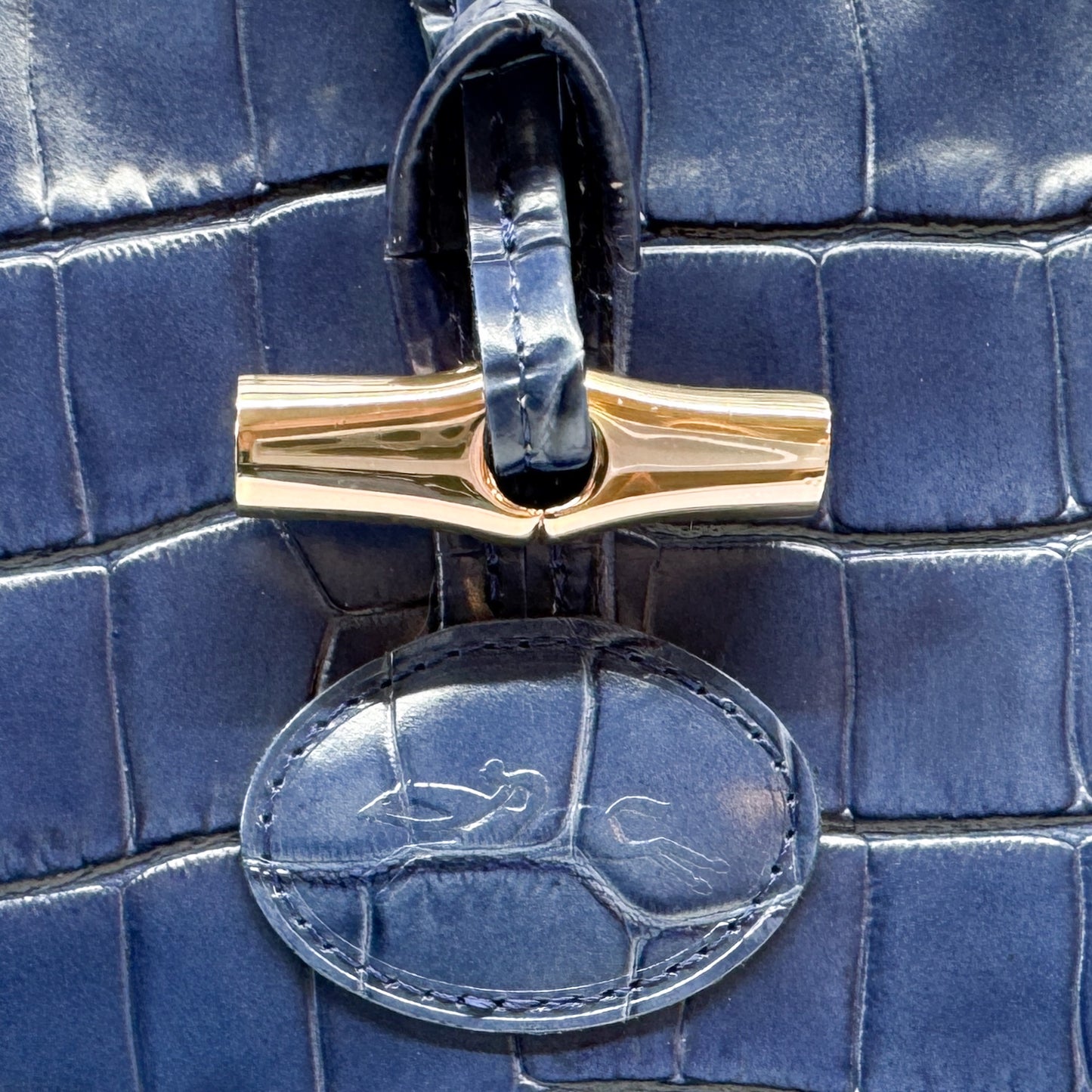 Longchamp Roseau Blue Embossed Leather Tote Bag