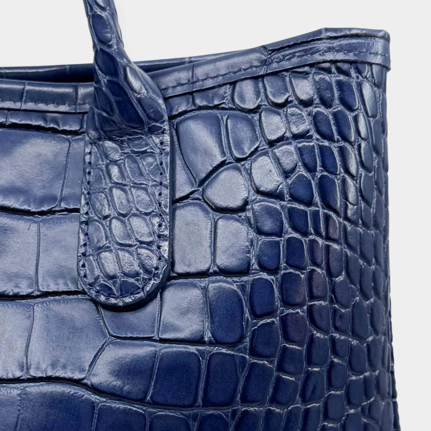 Longchamp Roseau Blue Embossed Leather Tote Bag