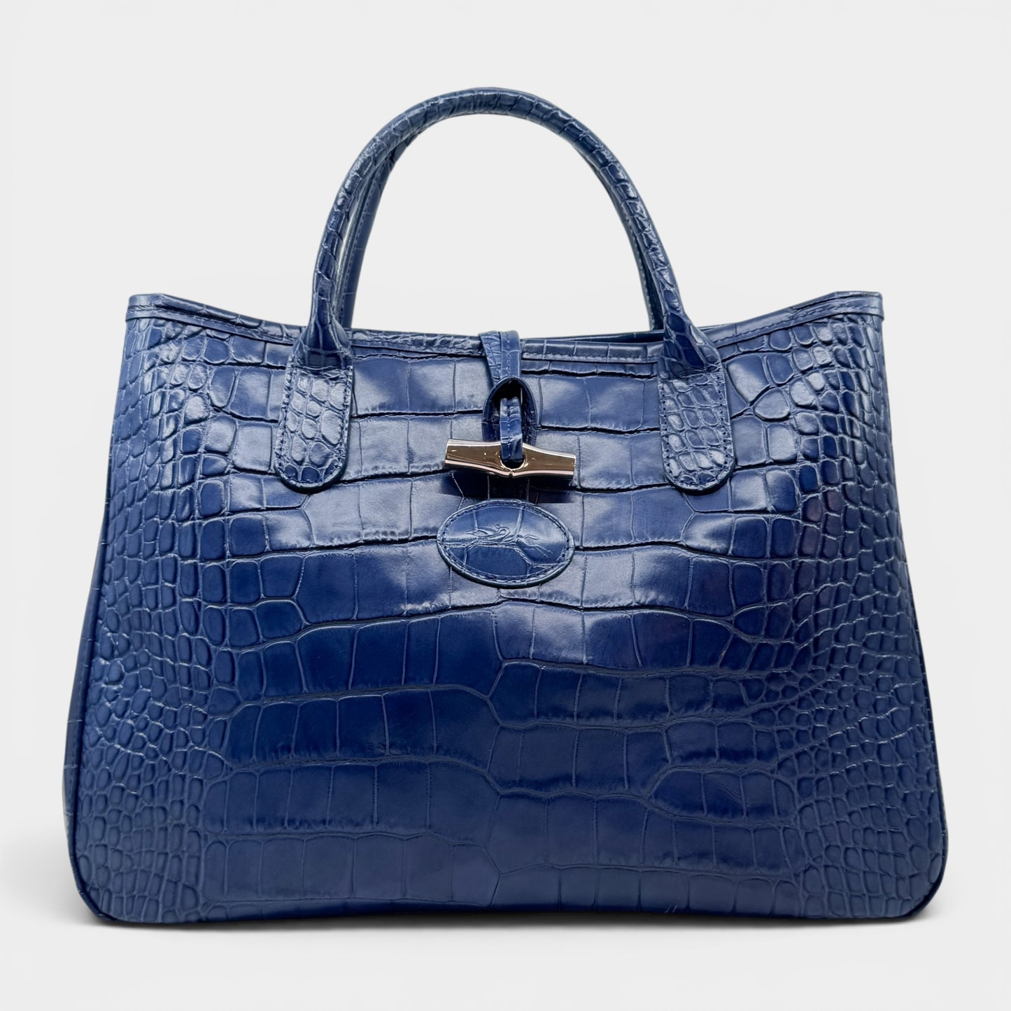 Longchamp Roseau Blue Embossed Leather Tote Bag