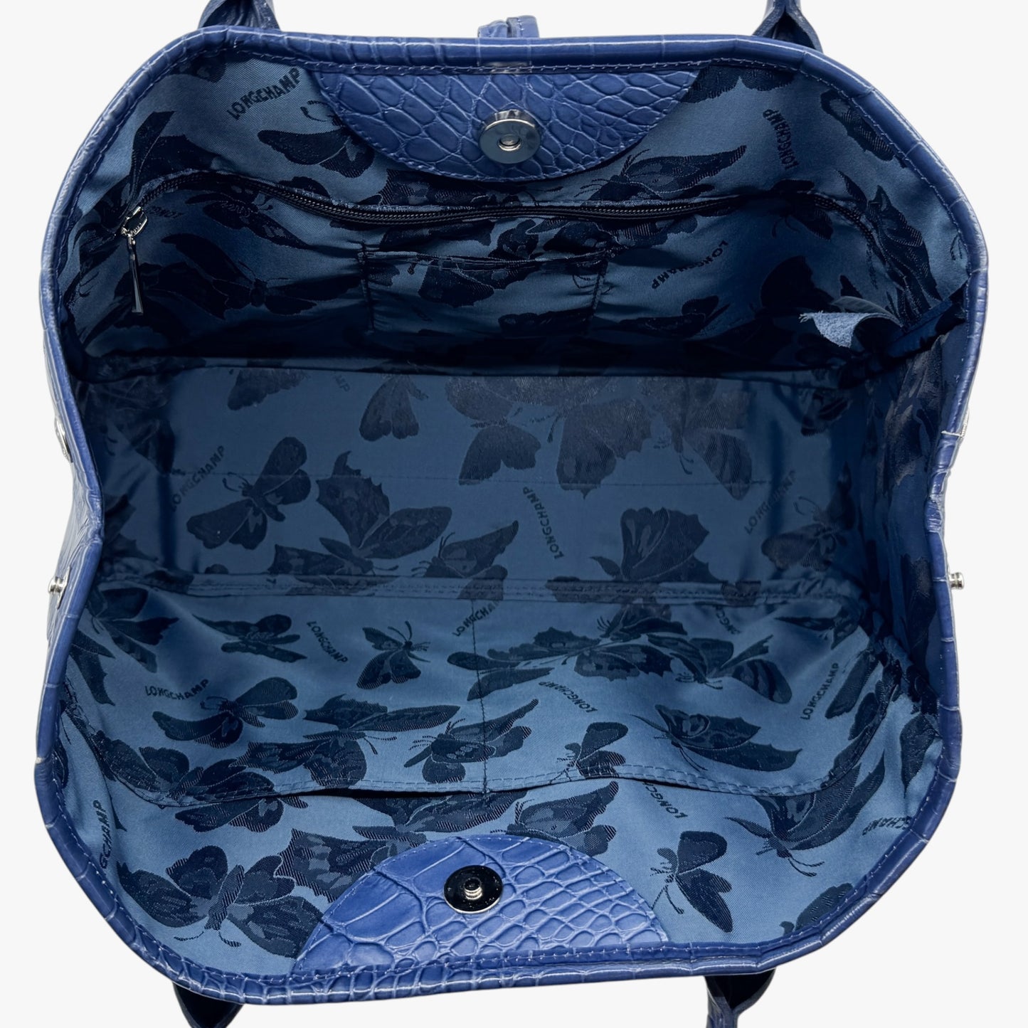 Longchamp Roseau Blue Embossed Leather Tote Bag
