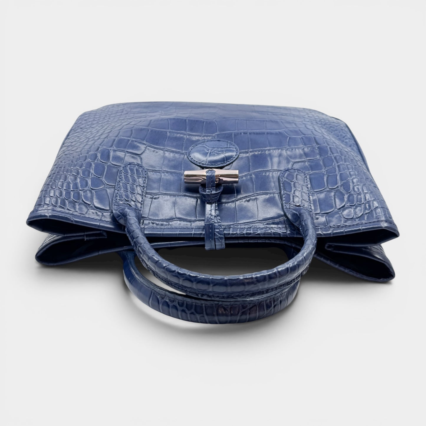 Longchamp Roseau Blue Embossed Leather Tote Bag